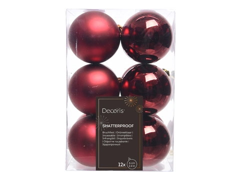 Decoris onbreekbare kerstballen oxblood 6 cm