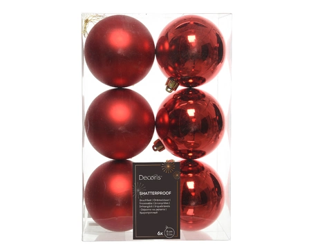 Decoris onbreekbare kerstballen rood 8 cm - afbeelding 1