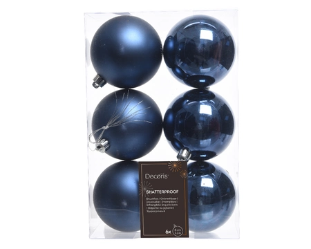 Decoris onbreekbare kerstballen night blue 8 cm - afbeelding 1