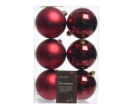 Decoris onbreekbare kerstballen oxblood 8 cm