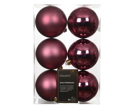 Kerstballen plastic d8cm donker roze 6st - afbeelding 1