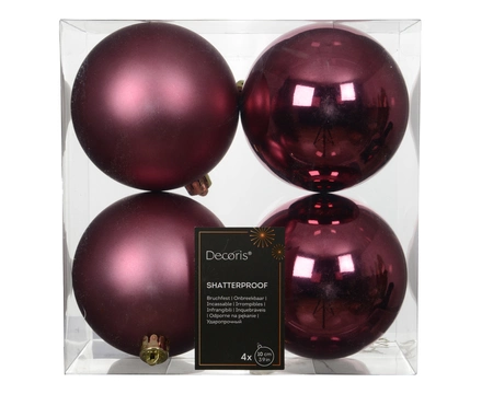 Kerstballen plc d10cm donker roze 4st - afbeelding 1