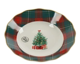 Kerstporseleinen Kom 22,5 cm Rond met Golfrand en Boommotief  