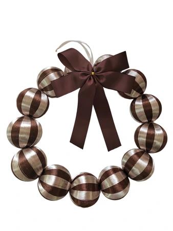 Krans kerstballen met strik - D40cm Champagne en bruin