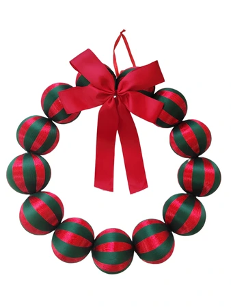 Krans kerstballen met strik - D40cm Rood en groen