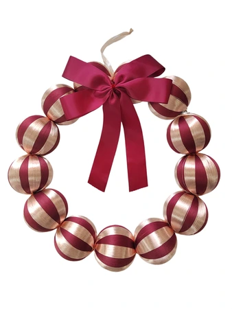 Krans kerstballen met strik - D40cm Roze en bordeaux