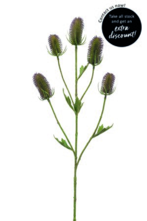 Kunstbloem Dipsacus spray x5 paars 90cm