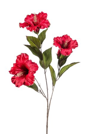 Kunstbloem Hibiscus spray silk gold line red 8