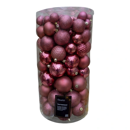 Kunststof kerstballen tube 100 stuks dark rose