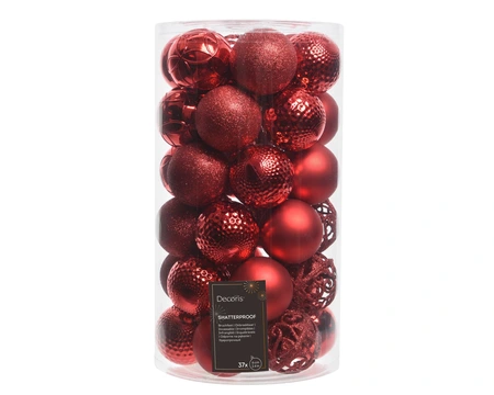 Kunststof kerstballen tube 37 stuks christmas red