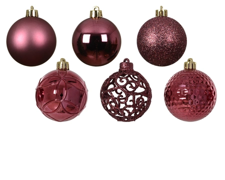 Kunststof kerstballen tube 37 stuks dark rose - afbeelding 2