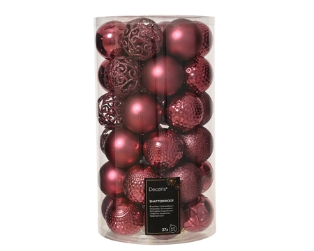 Kunststof kerstballen tube 37 stuks dark rose - afbeelding 1