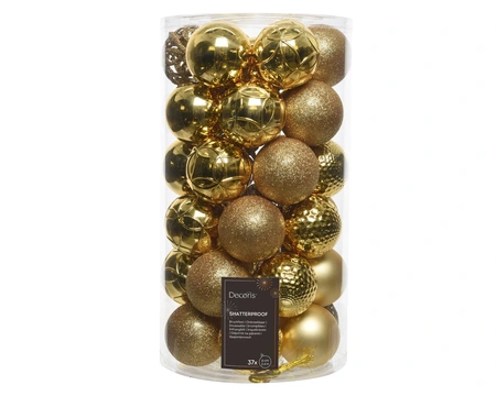 Kunststof kerstballen tube 37 stuks light gold