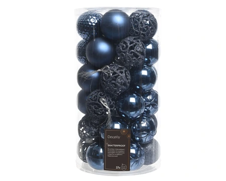 Kunststof kerstballen tube 37 stuks night blue