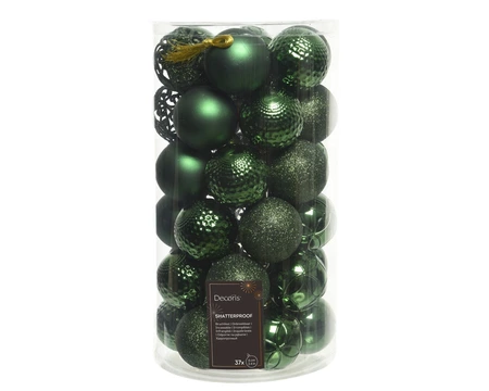 Kunststof kerstballen tube 37 stuks pine green
