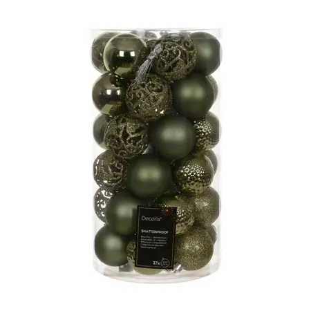 Kunststof kerstballen tube 37 stuks rosemary green