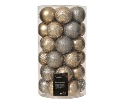 Kunststof kerstballen tube 37 stuks smokey pearl - afbeelding 1