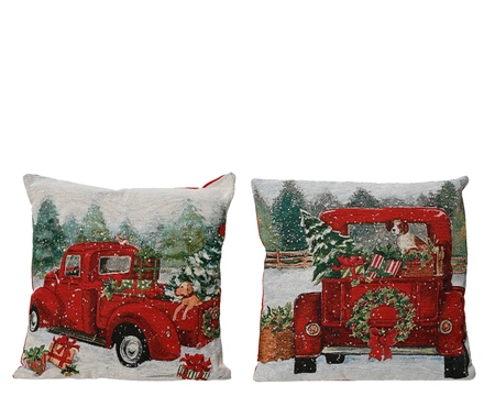 Decoris kerstkussen vierkant 43 x 43 cm jacquard rood autodessin