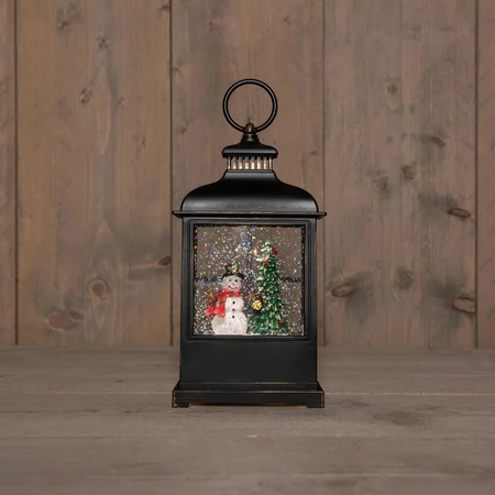 Lantaarn sneeuwpop 12.5x8x27cm zwrt