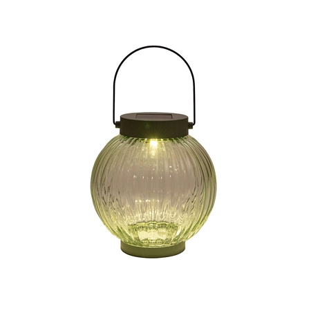 Lantaarn solar glas 15x14.5cm olijf