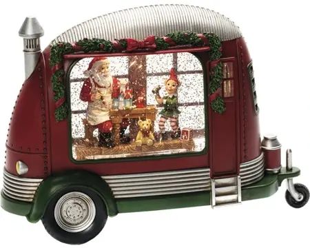 LED Caravan, kerstman met cadeaus, watergevuld, 1L warmwit, BOT - afbeelding 1