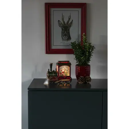 LED Locomotief, kerstman met zak, watergevuld, 1L warmwit, BOT of USB - afbeelding 2