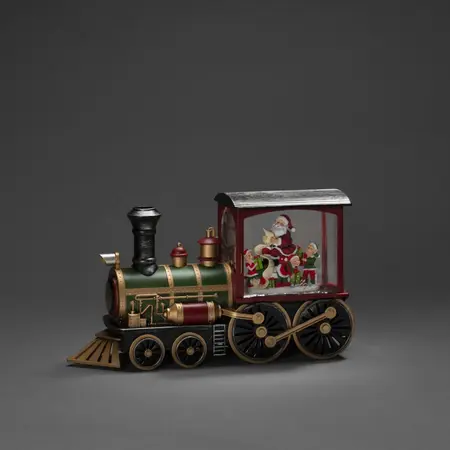 LED Locomotief, kerstman, watergevuld, 1L warmwit, timer 5u, USB of 3x C