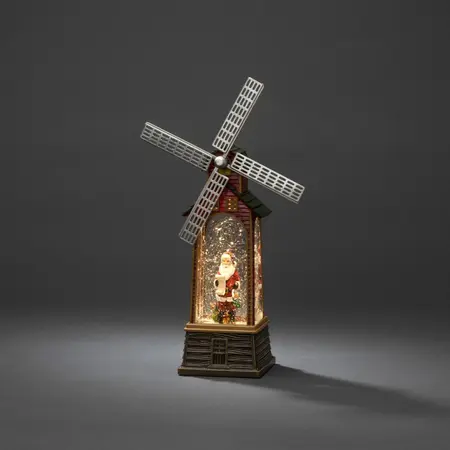 LED Windmolen kerstman, watergevuld, 1L warm wit, timer 5u, USB of 3x C