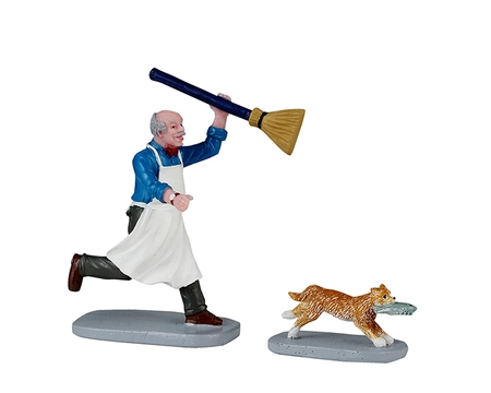 Lemax kerstdorpminiatuur Caddington Village Feline fish thief, set van 2