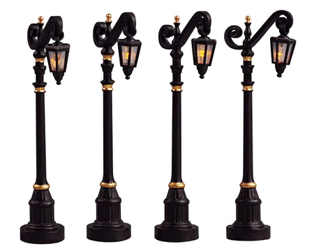 Lemax kerstdorpminiatuur Colonial street lamp, set van 4