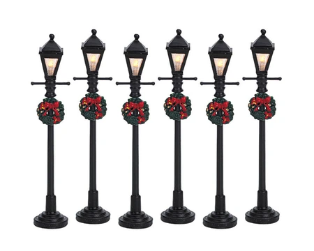 Lemax kerstdorpminiatuur Gas lantern street lamp, set van 6