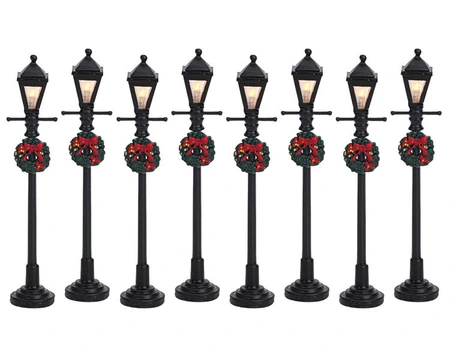 Lemax kerstdorpminiatuur Gas lantern street lamp, set van 8