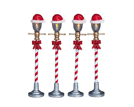 Lemax kerstdorpminiatuur Santa's Wonderland Santa hat street lamp, set van 4