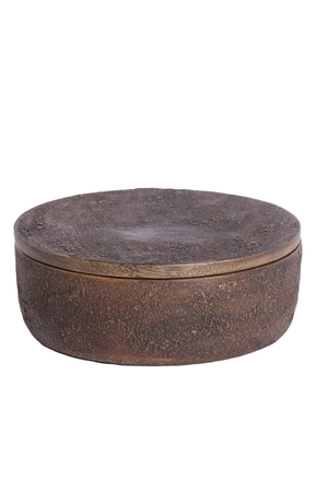 Light & Living Deco box Ø19x7 cm METETI wood textured dark brown - afbeelding 1