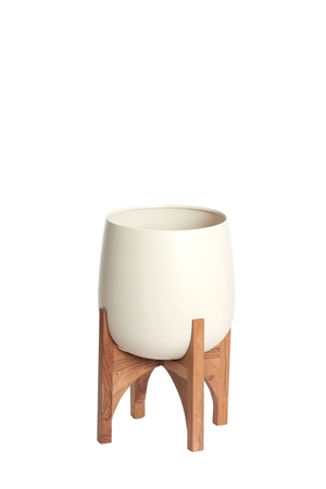Light & Living Deco Pot op Voet KARUNA Hout Ø36x50 cm Mat Crème - afbeelding 1