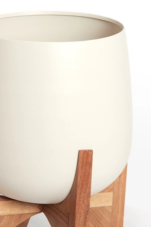 Light & Living Deco Pot op Voet KARUNA Hout Ø36x50 cm Mat Crème - afbeelding 2