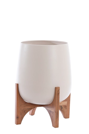 Light & Living Deco Pot op Voet KARUNA Hout Ø44x53 cm Mat Crème - afbeelding 1