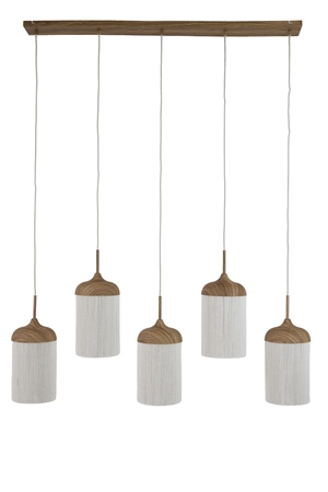 Light & Living Hanglamp 5 lampen 117x10x27cm DANIA hout crème - afbeelding 1