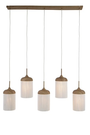 Light & Living Hanglamp 5 lampen 117x10x27cm DANIA hout crème - afbeelding 3