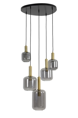 Light & Living Hanglamp 5L Ø66x80 cm LEKAR antiek brons+smoke glas - afbeelding 1