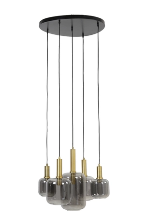 Light & Living Hanglamp 5L Ø66x80 cm LEKAR antiek brons+smoke glas - afbeelding 3