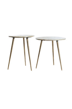 Light & Living Set van 2 Bijzettafel ZECA Marmer Ø41x49+Ø48x53 cm Taupe Antiek Brons - afbeelding 1