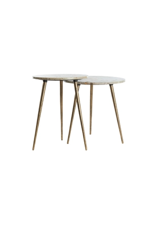 Light & Living Set van 2 Bijzettafel ZECA Marmer Ø41x49+Ø48x53 cm Taupe Antiek Brons - afbeelding 2