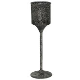 Metalen tray met kaarshouder zilver D13x50