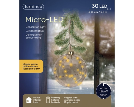 Micro LED bal d14cm-30L amb/kl warm - afbeelding 2