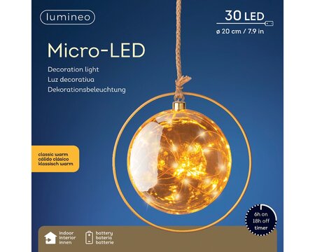 Micro LED Bal met ring Amber BO Binnen - Ø 20 x H 20 cm - afbeelding 3