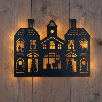 Muurhanger kersthuizen 40x32cm zwart