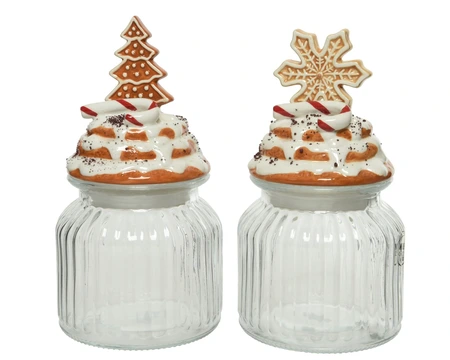 Keukengoed Bewaarpot Glas 21 cm Bruin Kerstboom Sneeuwvlok Assorti - afbeelding 1