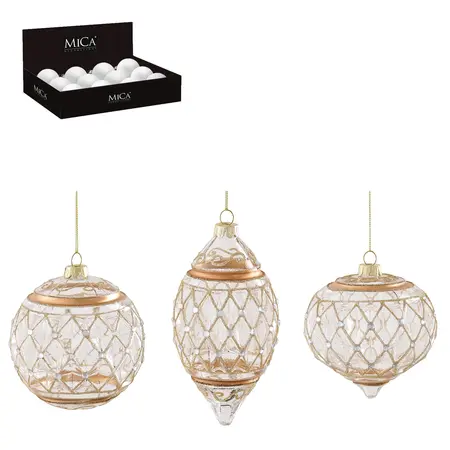 Ornament bal ui druppel goud (1 stuk, div. soorten)  d10cm