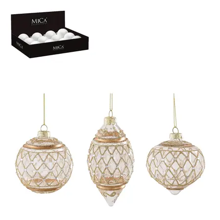 Ornament bal ui druppel goud (1 stuk, div. soorten)  d8cm